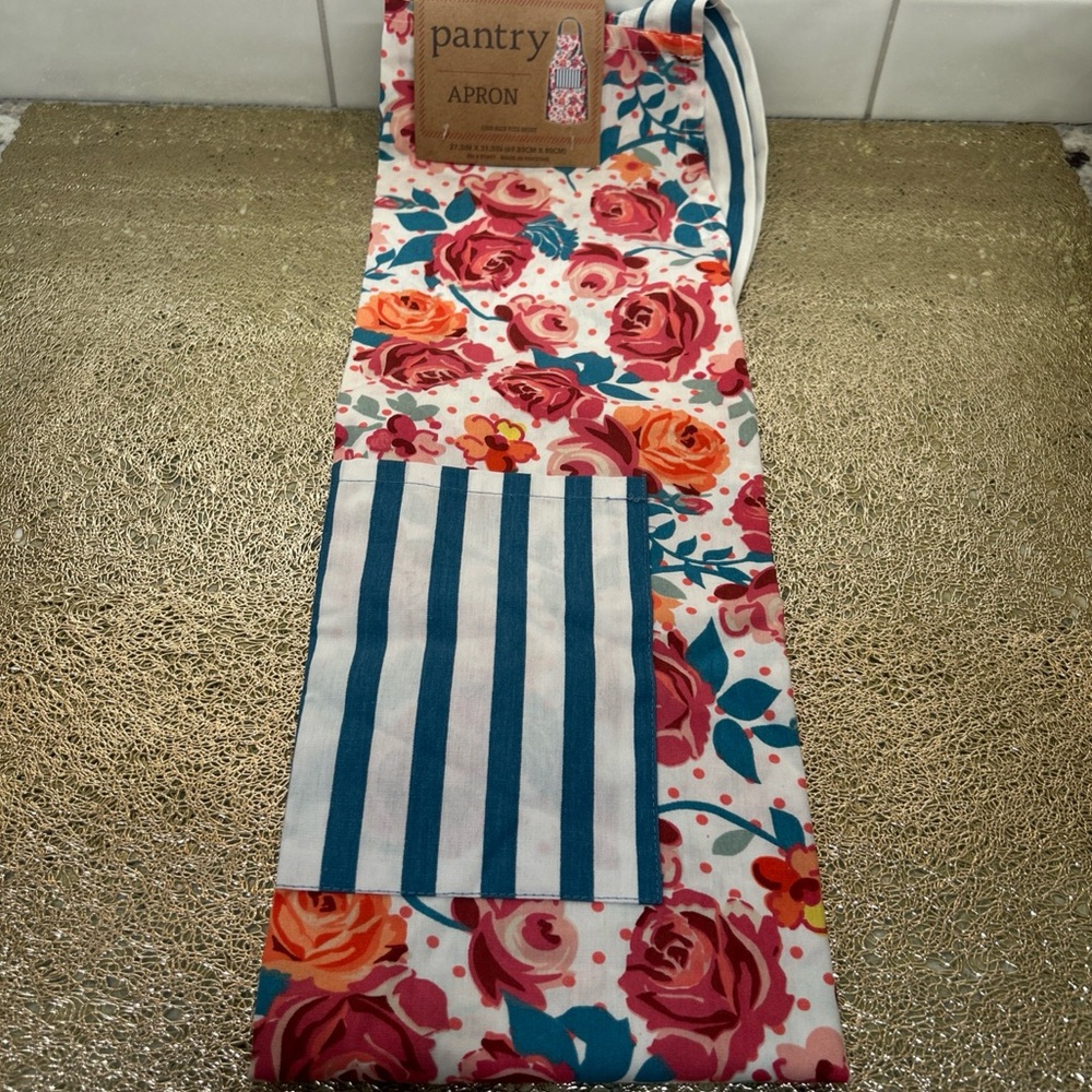 Greensource Pantry Apron W/ Pocket 100% Cotton Twill Weave Floral Cottage Trad